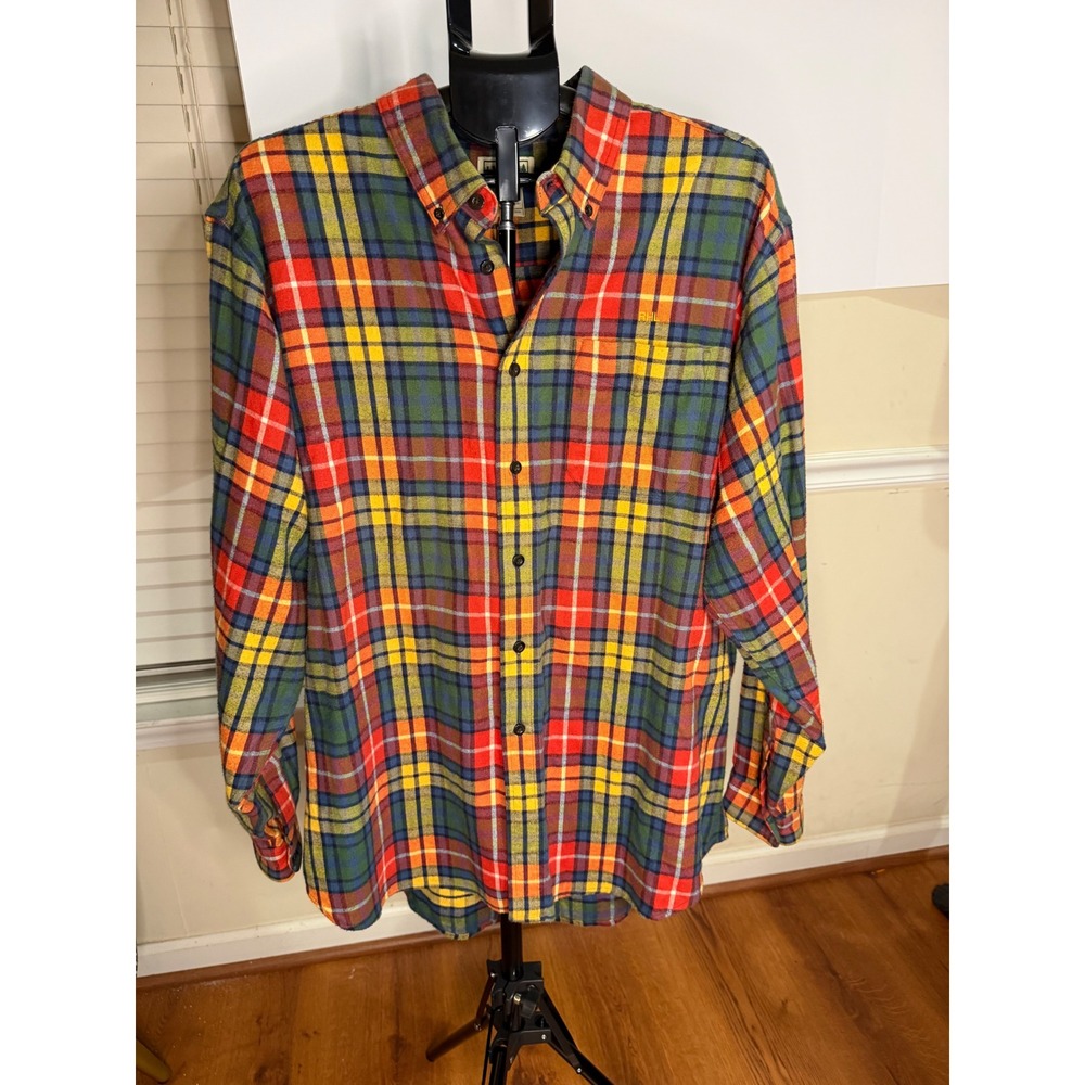 LL Bean Mens XL Plaid Flannel Shirt Multi-Color Long Sleeve Cotton 228061